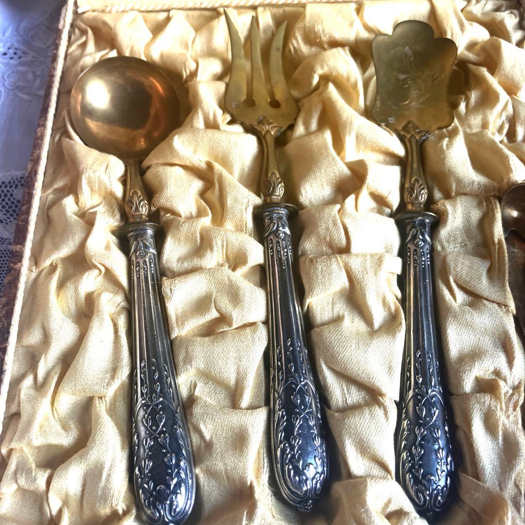 フランスアンティークサービングセット 箱入り ミネルヴァ　純銀シルバープレート