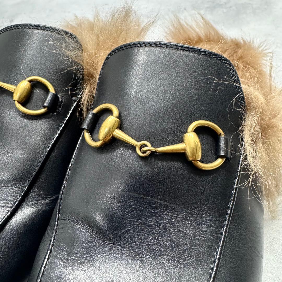 GUCCI グッチ レディース ミュール プリンスタウン ホースビット ファー