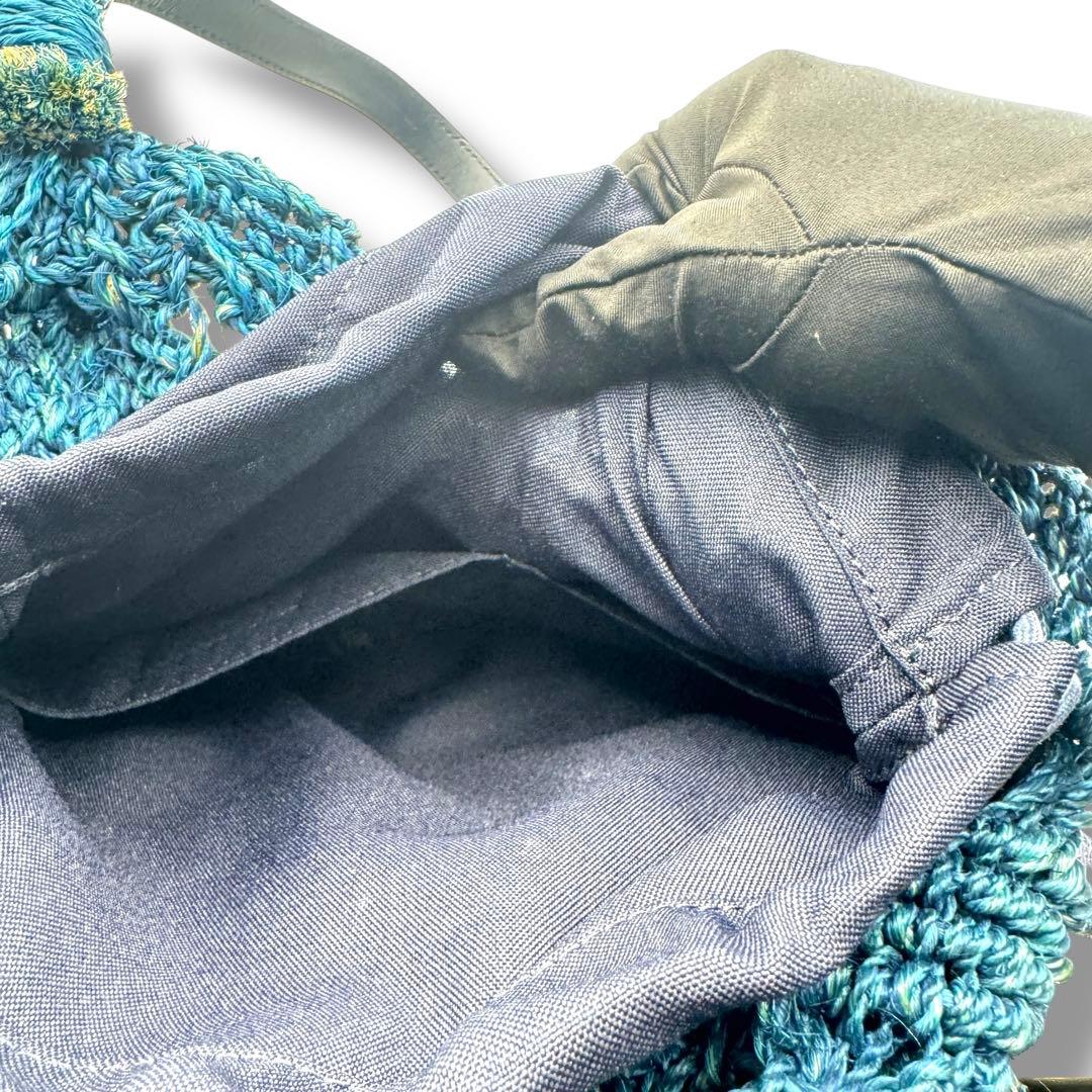 美品　アルファジル　かごバッグ　フラワーモチーフ　ブルー