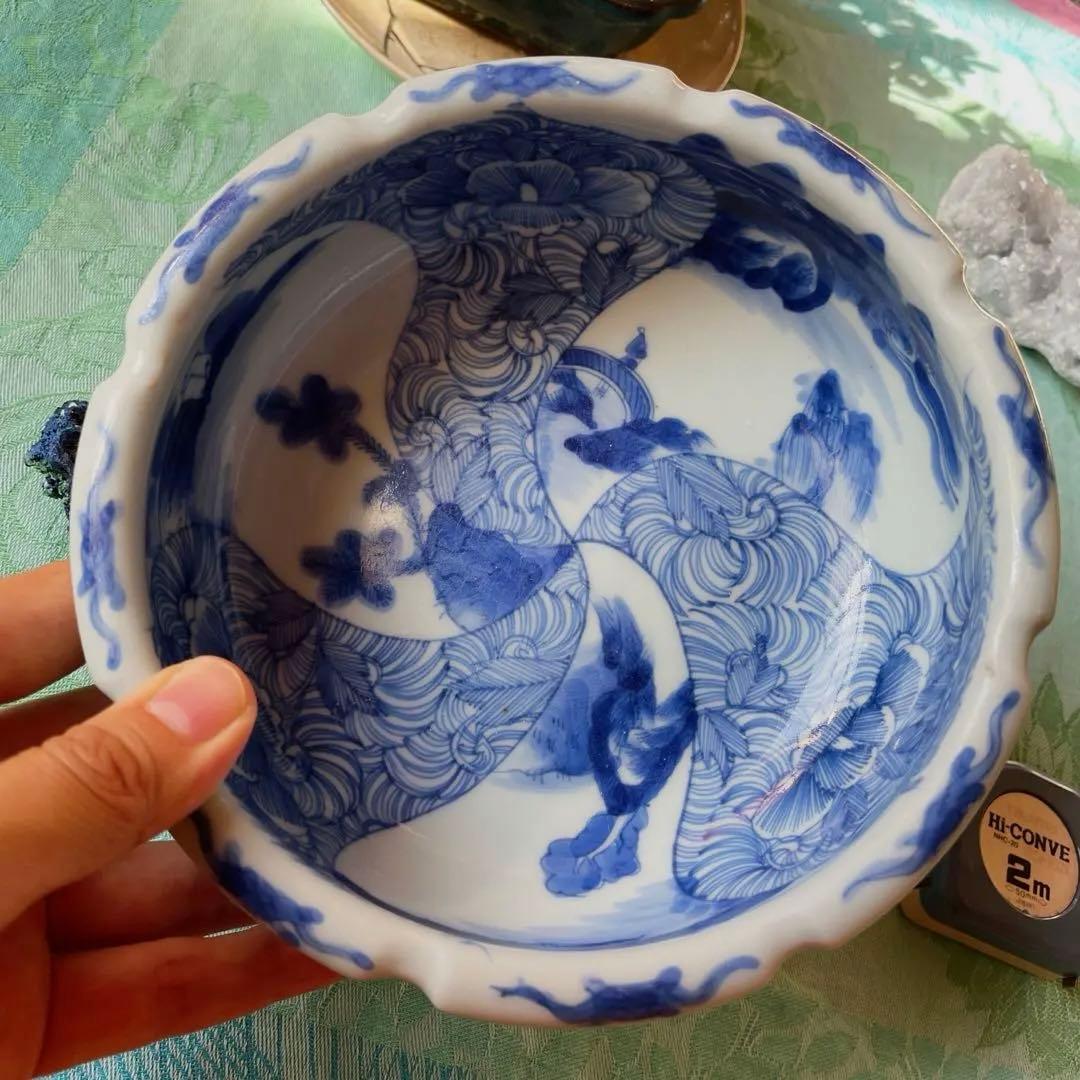 江戸期　古伊万里　染付　中深鉢　山水図