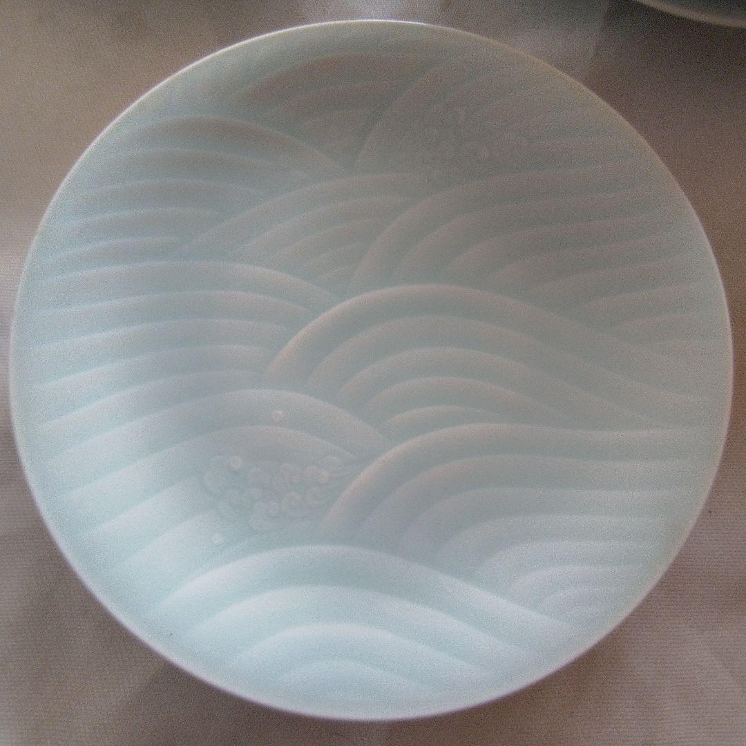 人間国宝　快山窯　塚本快示　青白磁　青海波紋皿６枚