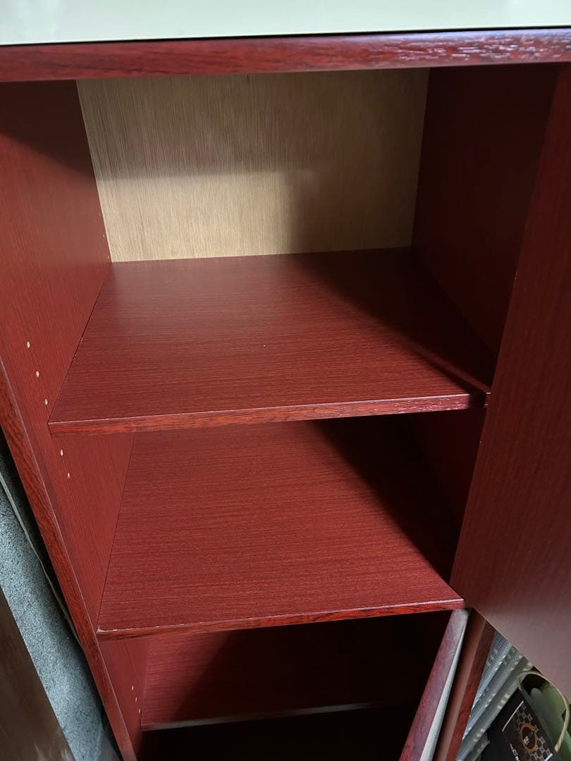 木製キャビネット 6段 赤とクリーム