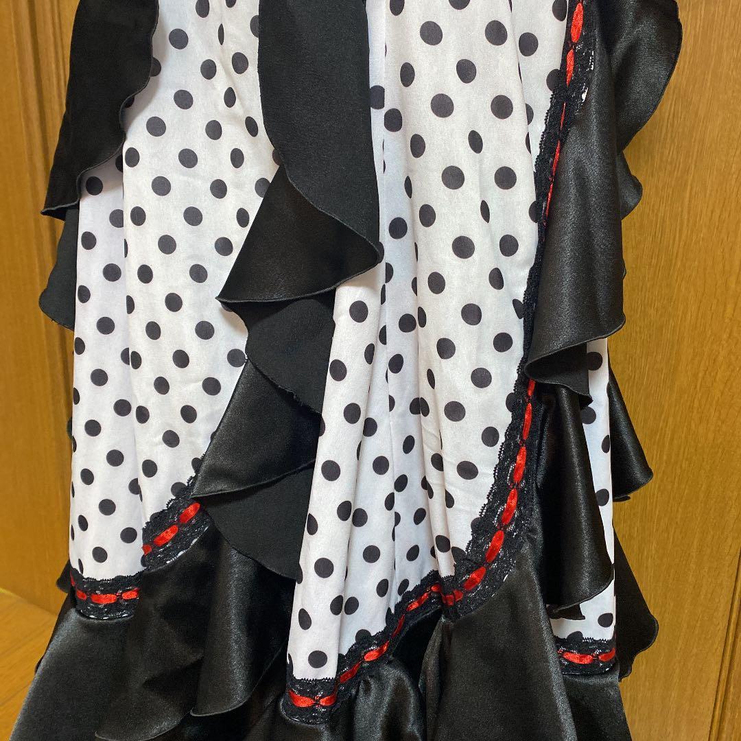 フラメンコ ドレス　白地✖️黒の水玉　アトリエ喜美恵