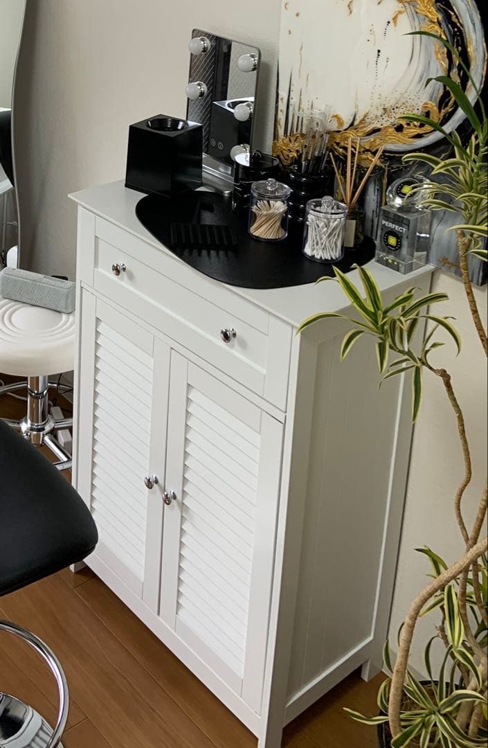 ホワイト木製ラック 引き出し付き 収納