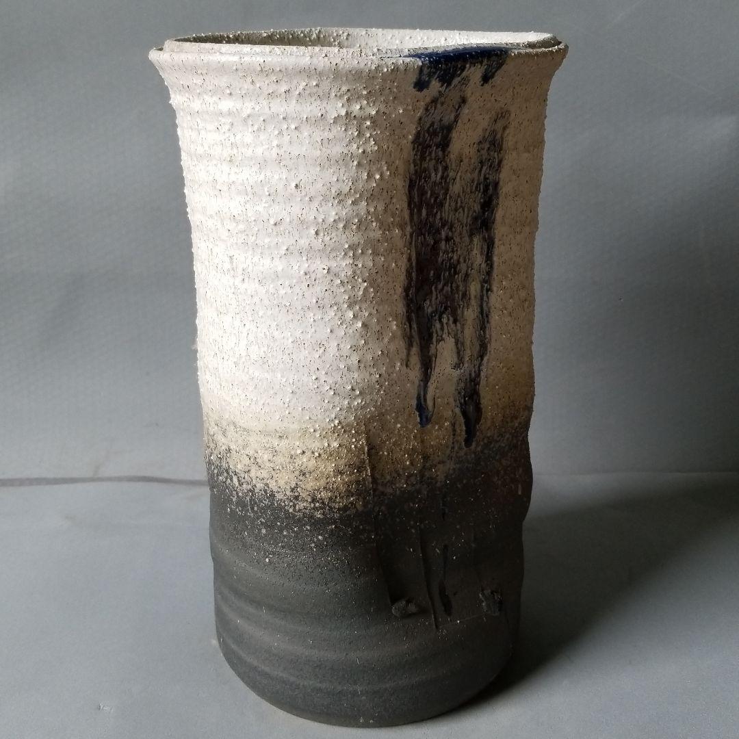 信楽焼 傘立て 白砂青釉流し 高さ４５cm