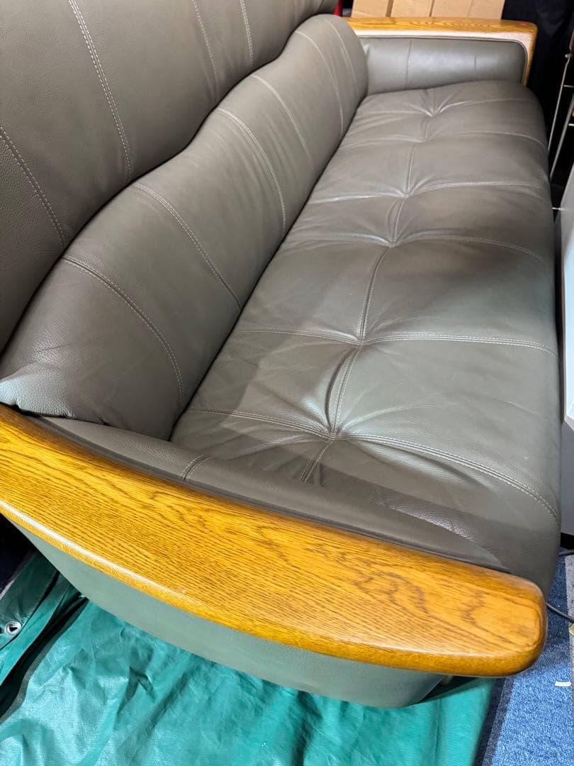 ① 浜本工芸 レザーソファ 浜本工芸 本革張りソファ ３人掛け用