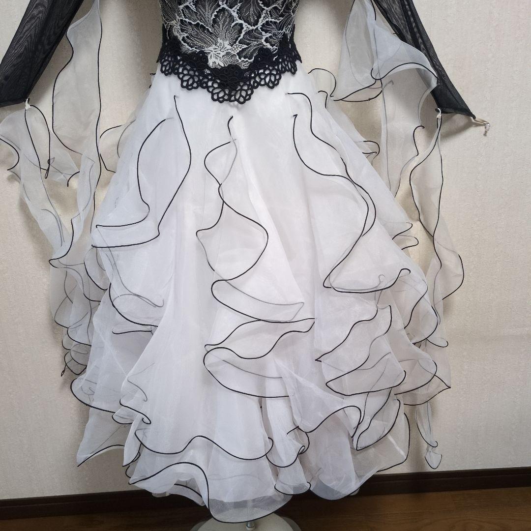 社交ダンス　スタンダード　ドレス　白黒レース　 ワンピース パスタイム　日本製