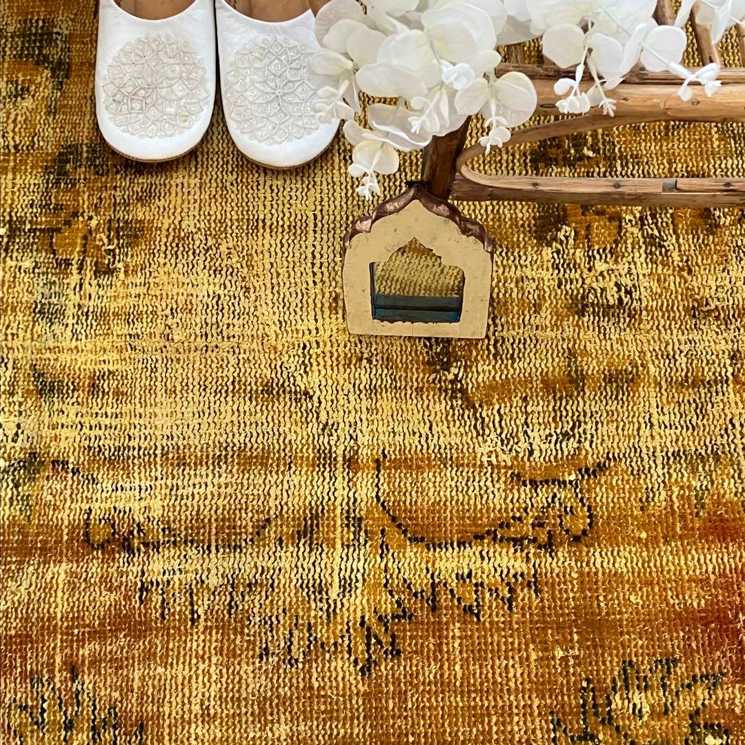 超ロング/オーバーダイ　幸福イエロー　グリーン　ランナー　トルコヴィンテージラグ