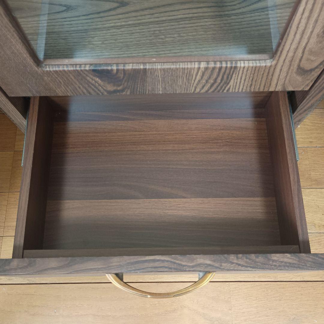 オーク調ガラスキャビネット 4段