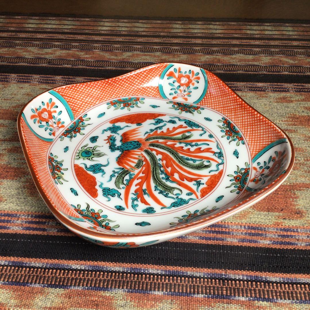 『フォロうー特価』　九谷焼　『赤呉須花鳥』　取皿　角深皿　5枚