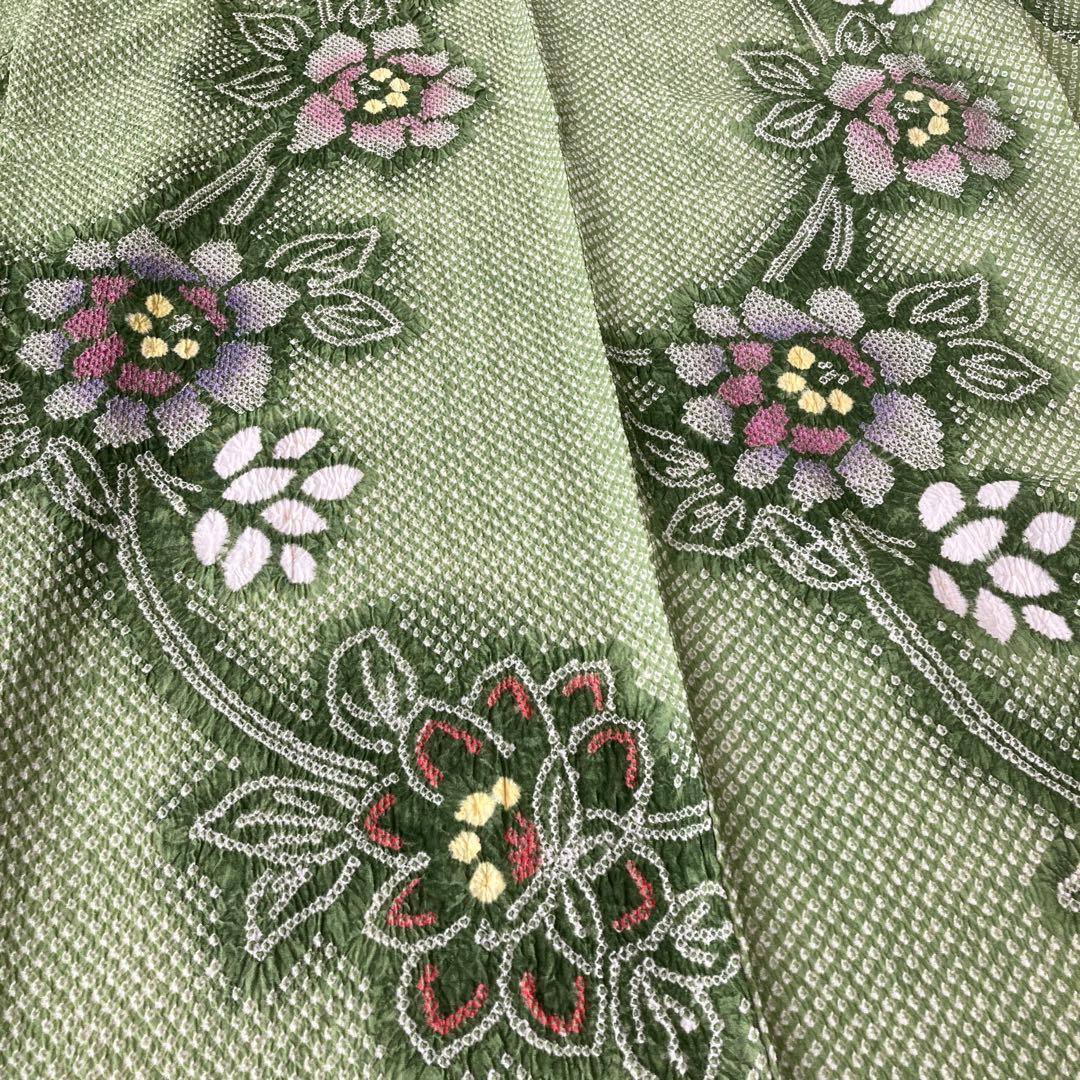 グリーン　身丈158 有松絞り 絞り染め　絞り浴衣　 浴衣　NO44