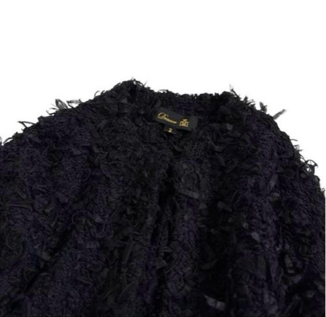 【美品】Drawerドゥロワー テープヤーン カーディガン 黒 2 シルク