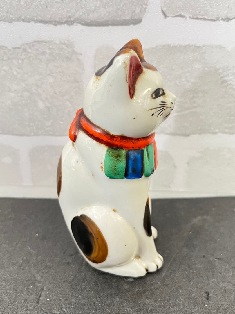古美術 招き猫 陶器製 置物 骨董品 約12.5㎝