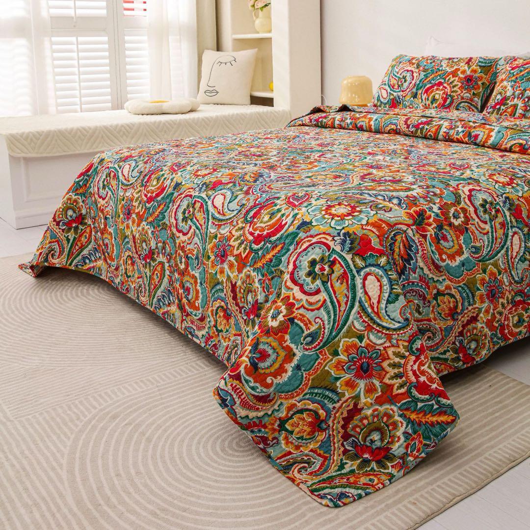 キルトベッドカバー3点セット綿マルチカバー キルティング 857