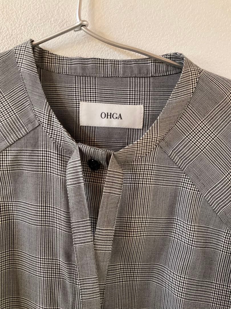 OHGA オーガ　グレー チェック柄 ボウタイシャツ