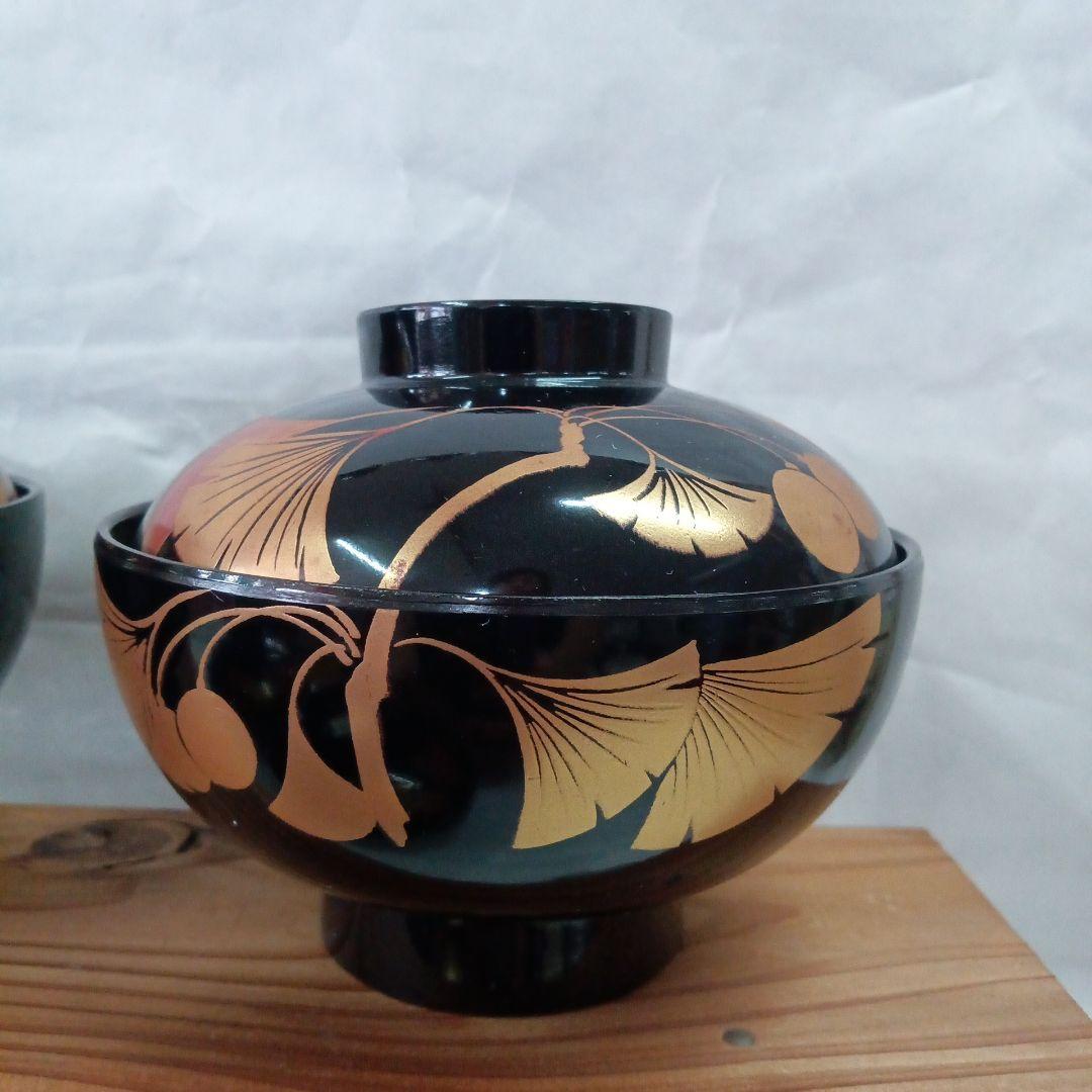 漆塗り椀　天然木５客セット　寿箸付き