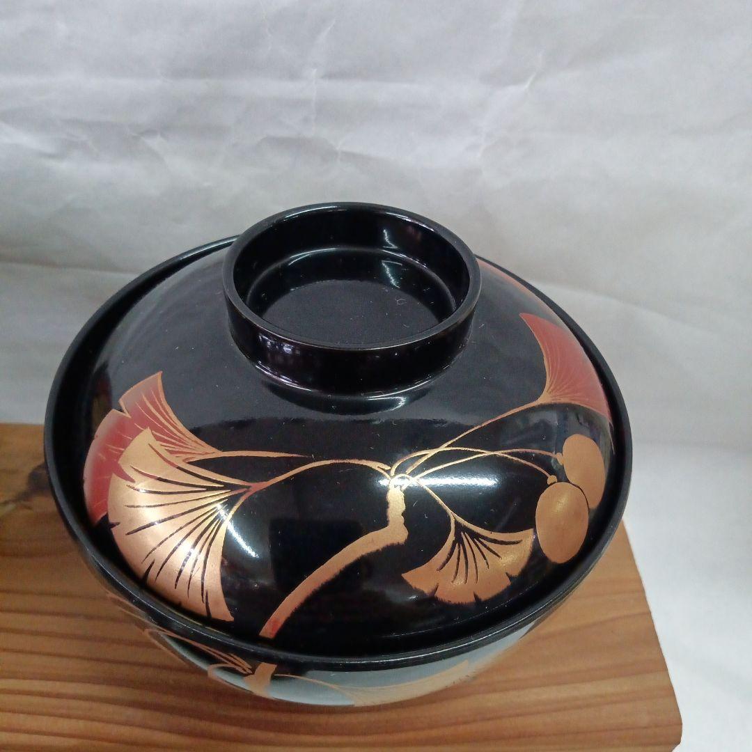 漆塗り椀　天然木５客セット　寿箸付き