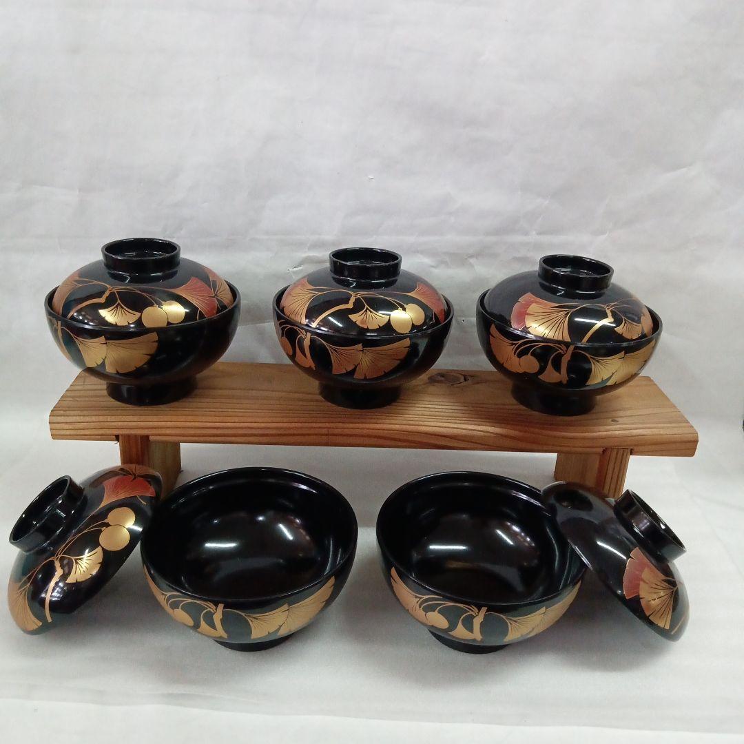漆塗り椀　天然木５客セット　寿箸付き
