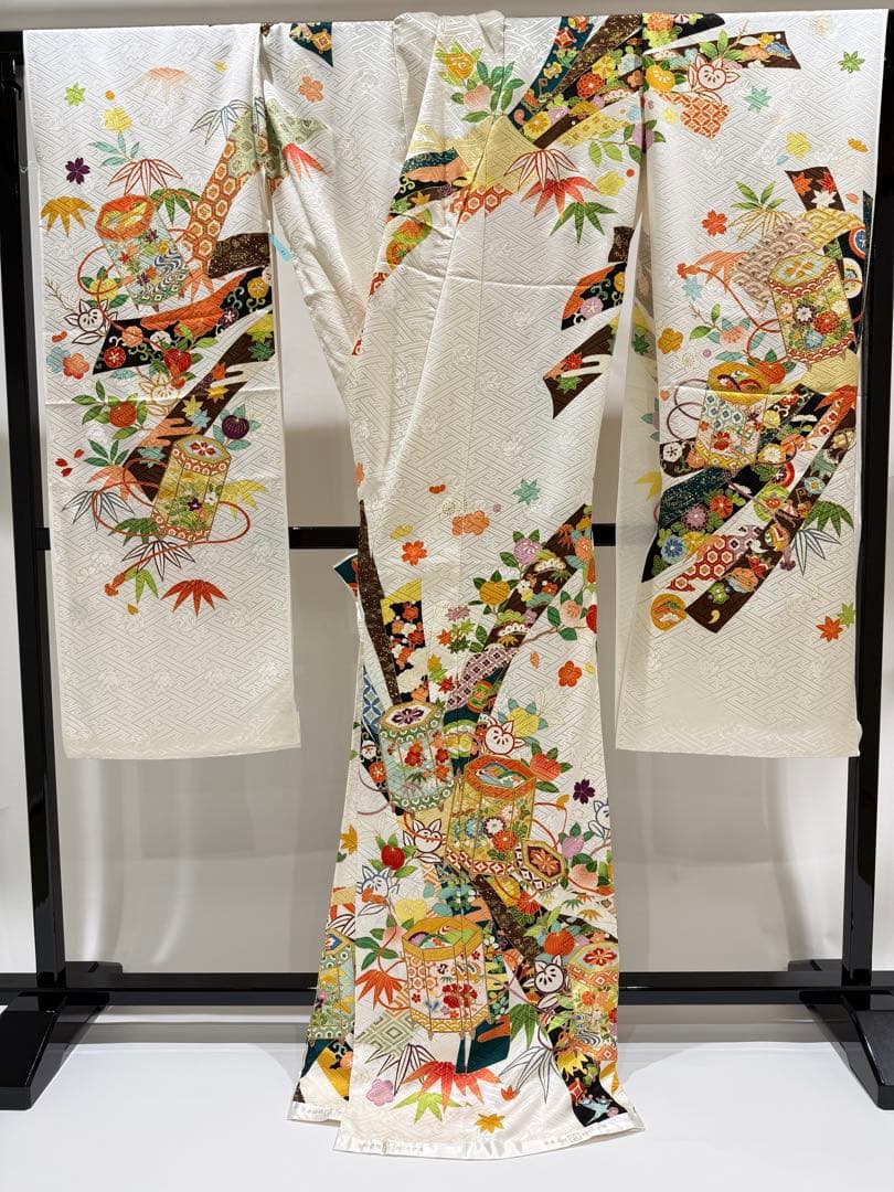 【1/26迄の出品】新品【吉澤織物】板場友禅 振袖 白地 古典 未仕立 三越取扱