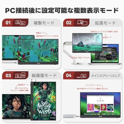 Intehill モバイルモニター 15.6 インチ 非光沢 IPS液晶 FHb