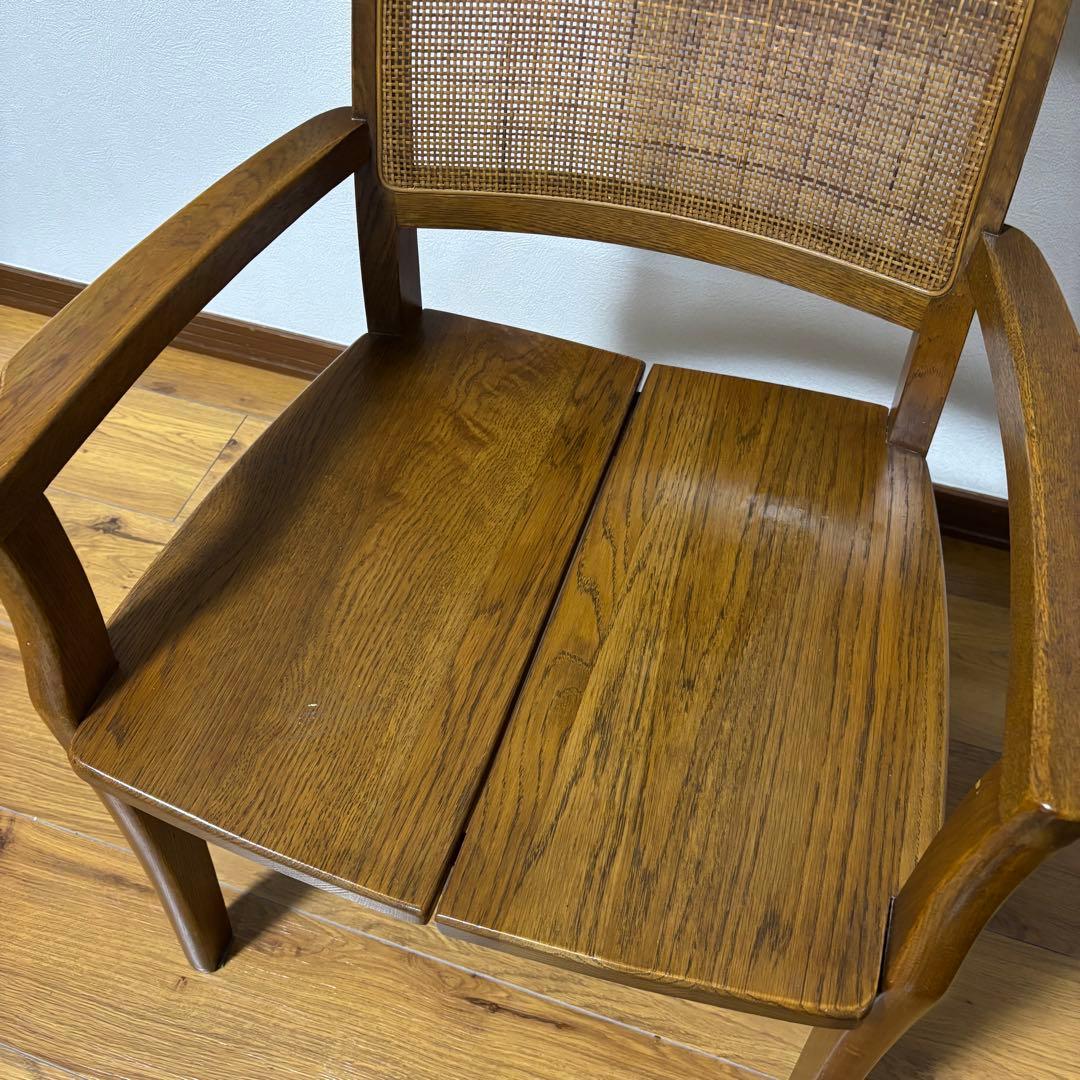 【希少品】浜本工芸　シングルチェア　ダイニングチェア　ラタン　肘掛けあり