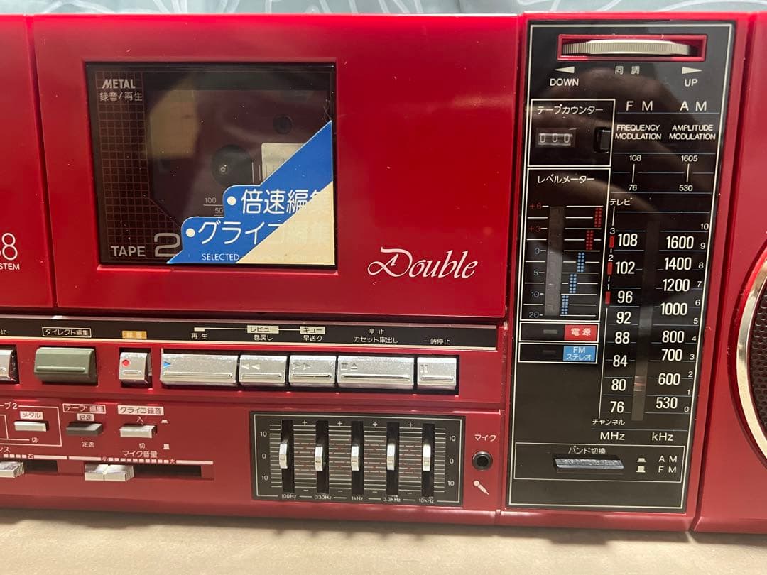 レトロ SHARP QT-88R 赤色 ラジカセ カセットデッキ