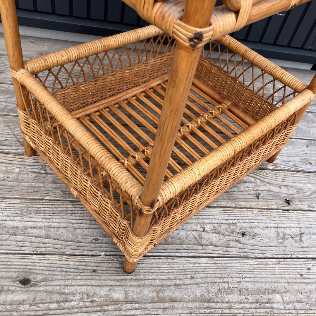昭和レトロ 古家具 ラタンランドリーラック 2段 脱衣かご 衣類収納 アジアン