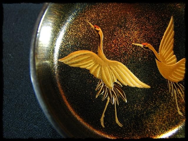 時代 金蒔絵 松鶴流水文 棗 内梨子地 茶道具 u50