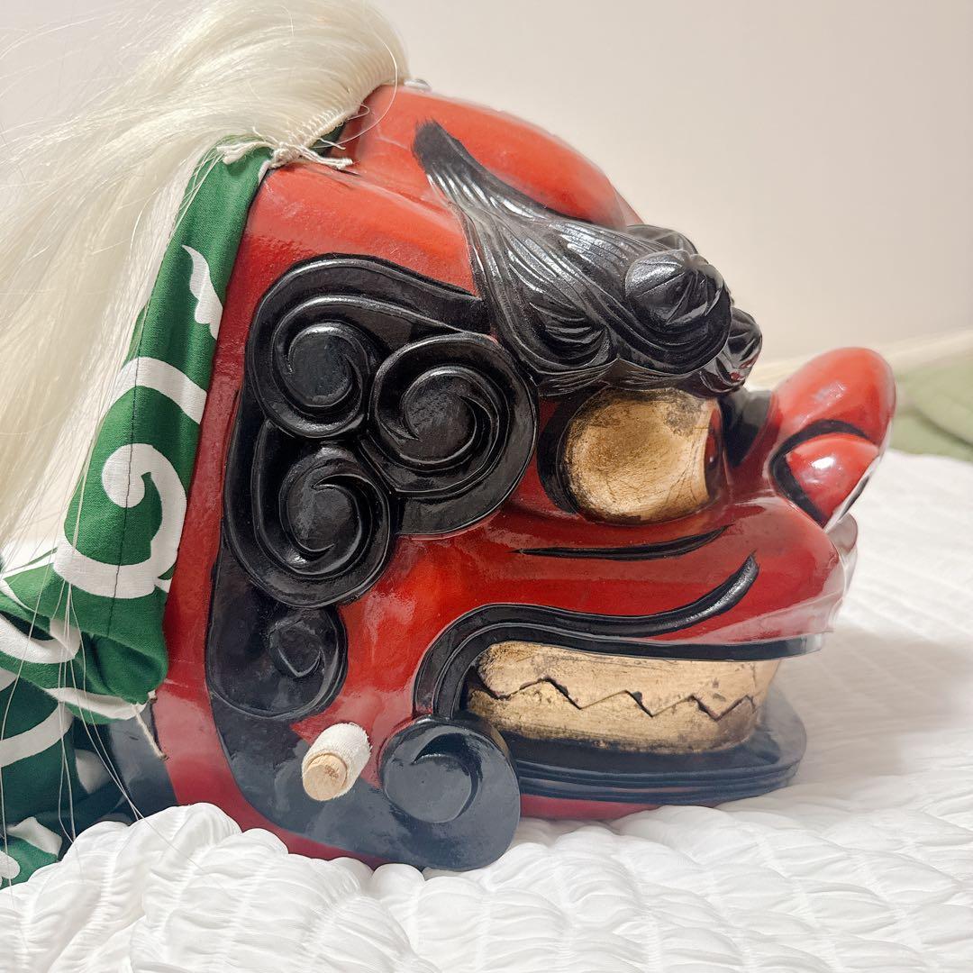 最終値下げ【約36cm】獅子舞　獅子頭　木彫　神楽 厄除け 魔除け