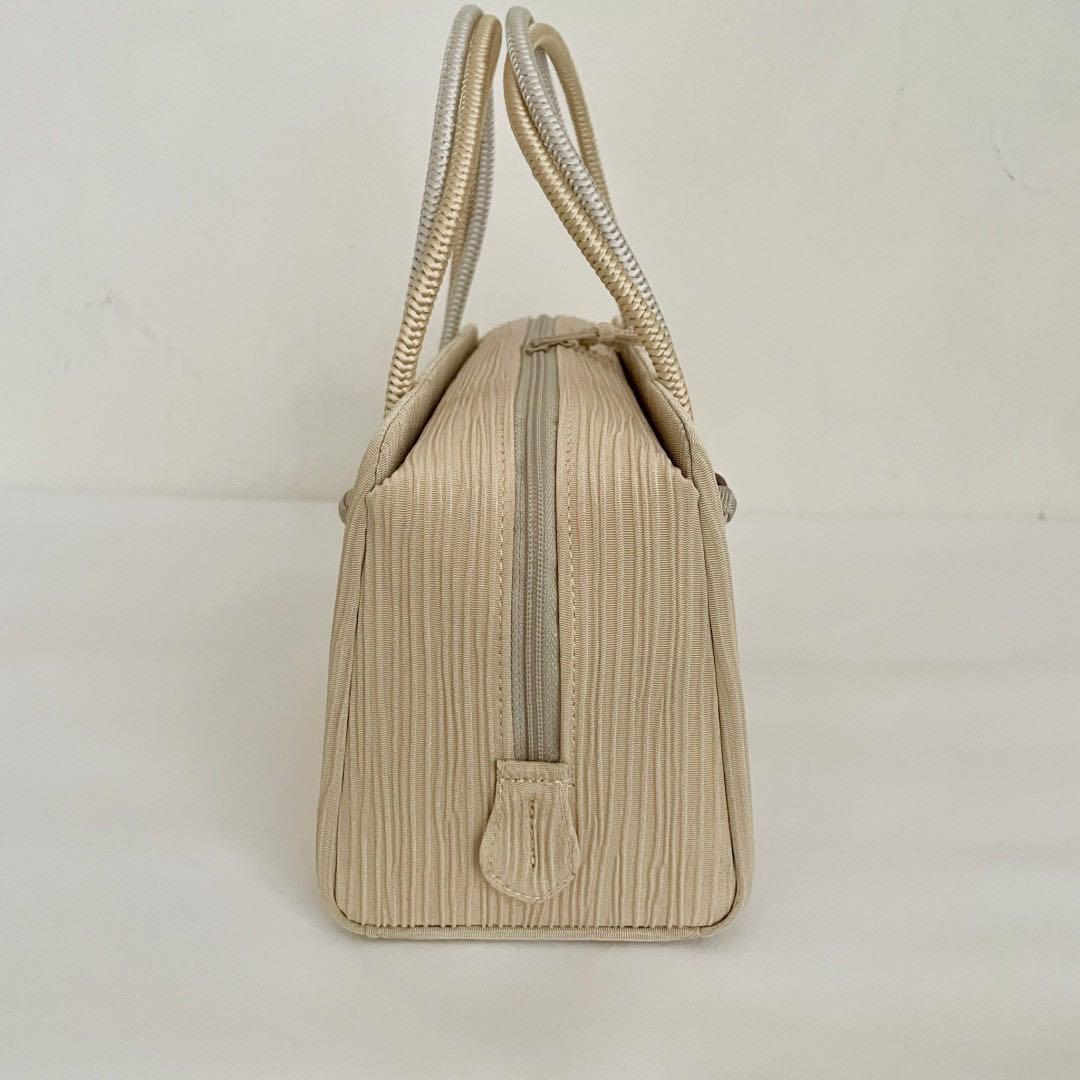 和装バッグ　横長　利休　バッグ　小田巻　ベージュ　正絹　日本製