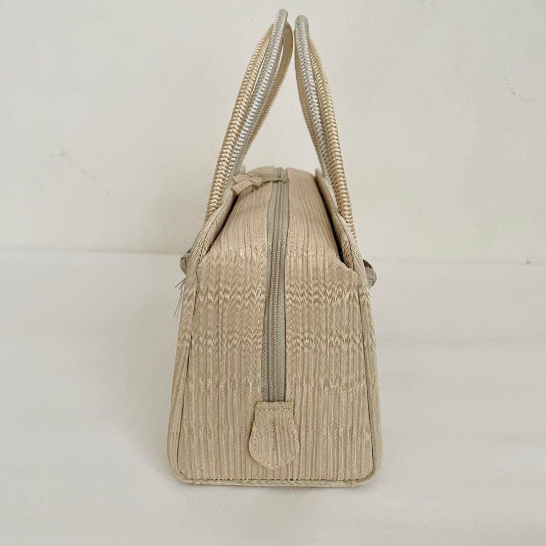 和装バッグ　横長　利休　バッグ　小田巻　ベージュ　正絹　日本製