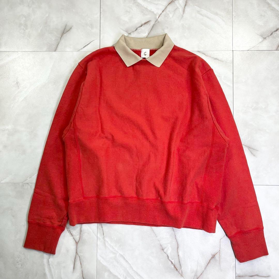6 ROKU カラースウェットプルオーバー レッド 襟付き サイズFREE