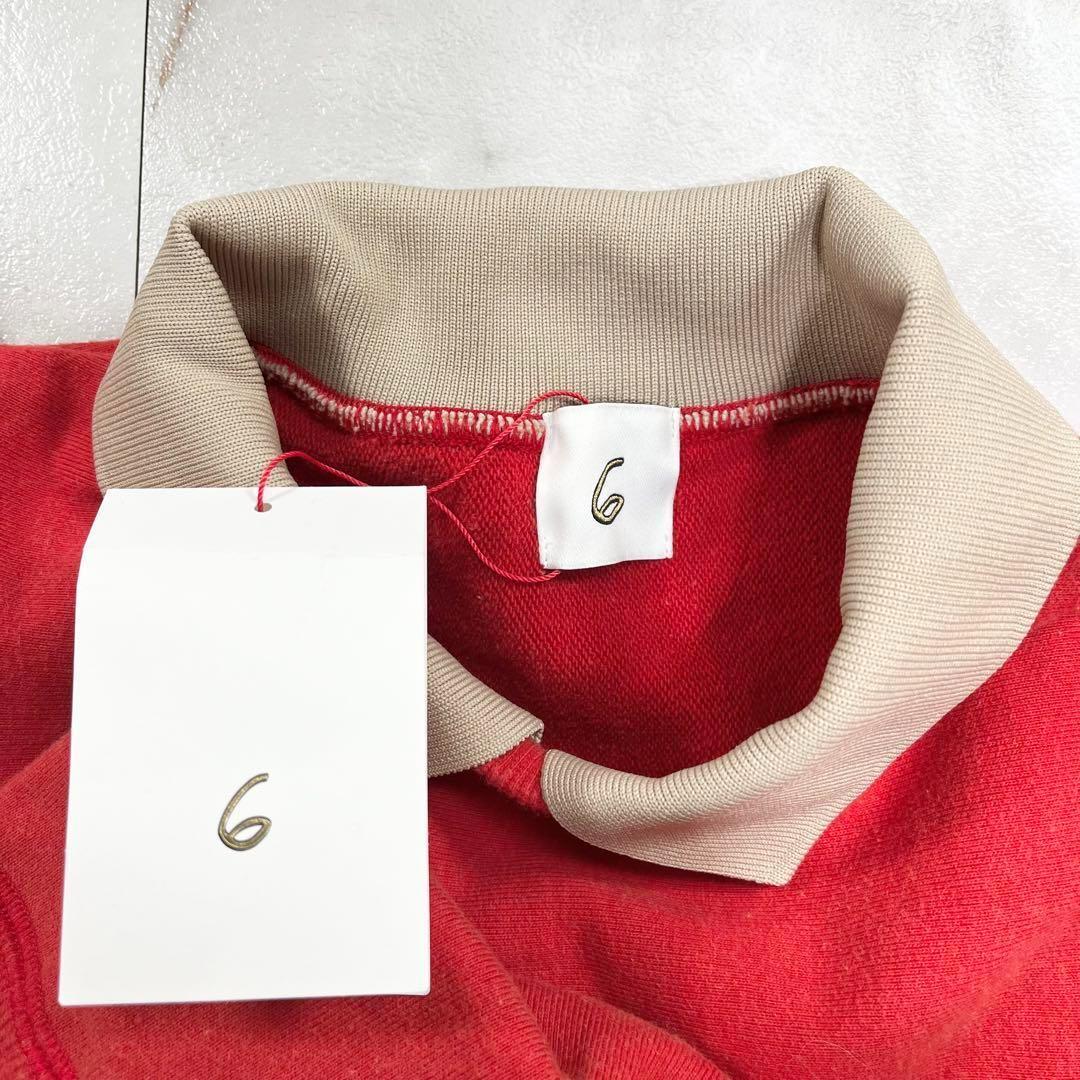 6 ROKU カラースウェットプルオーバー レッド 襟付き サイズFREE