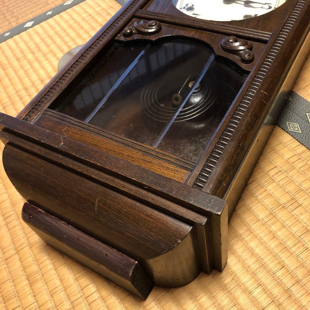 木製掛時計 振り子付き　ゼンマイ式