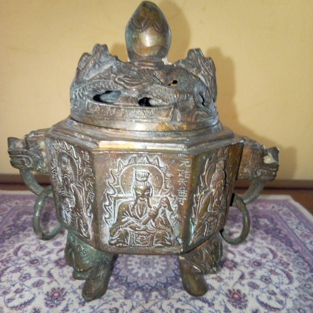 中国古玩　銅製三足香呂　大明宜徳年製