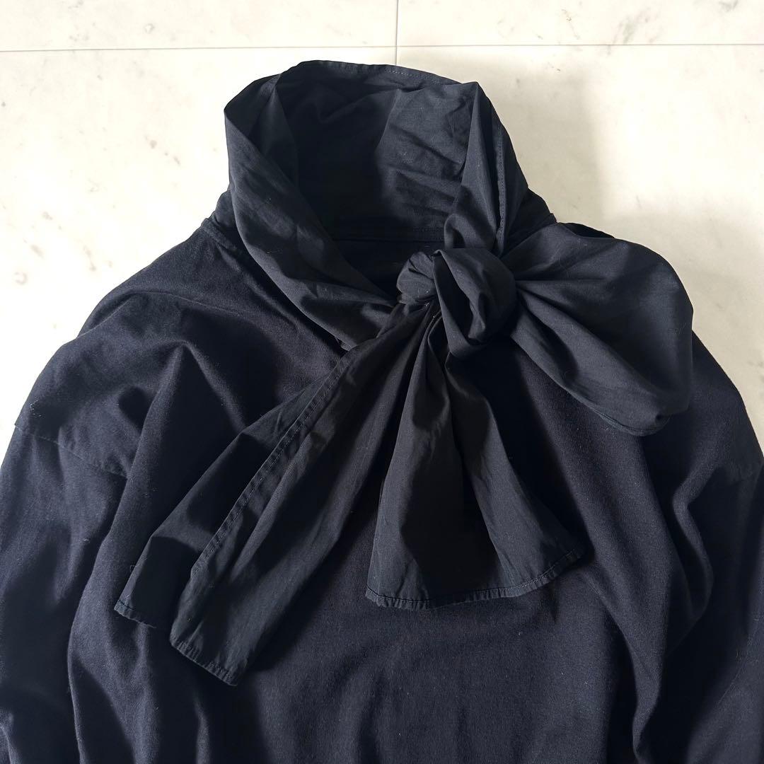 美品♪サードマガジン カットコンビ ボウタイブラウス 異素材 リボンブラウス 黒