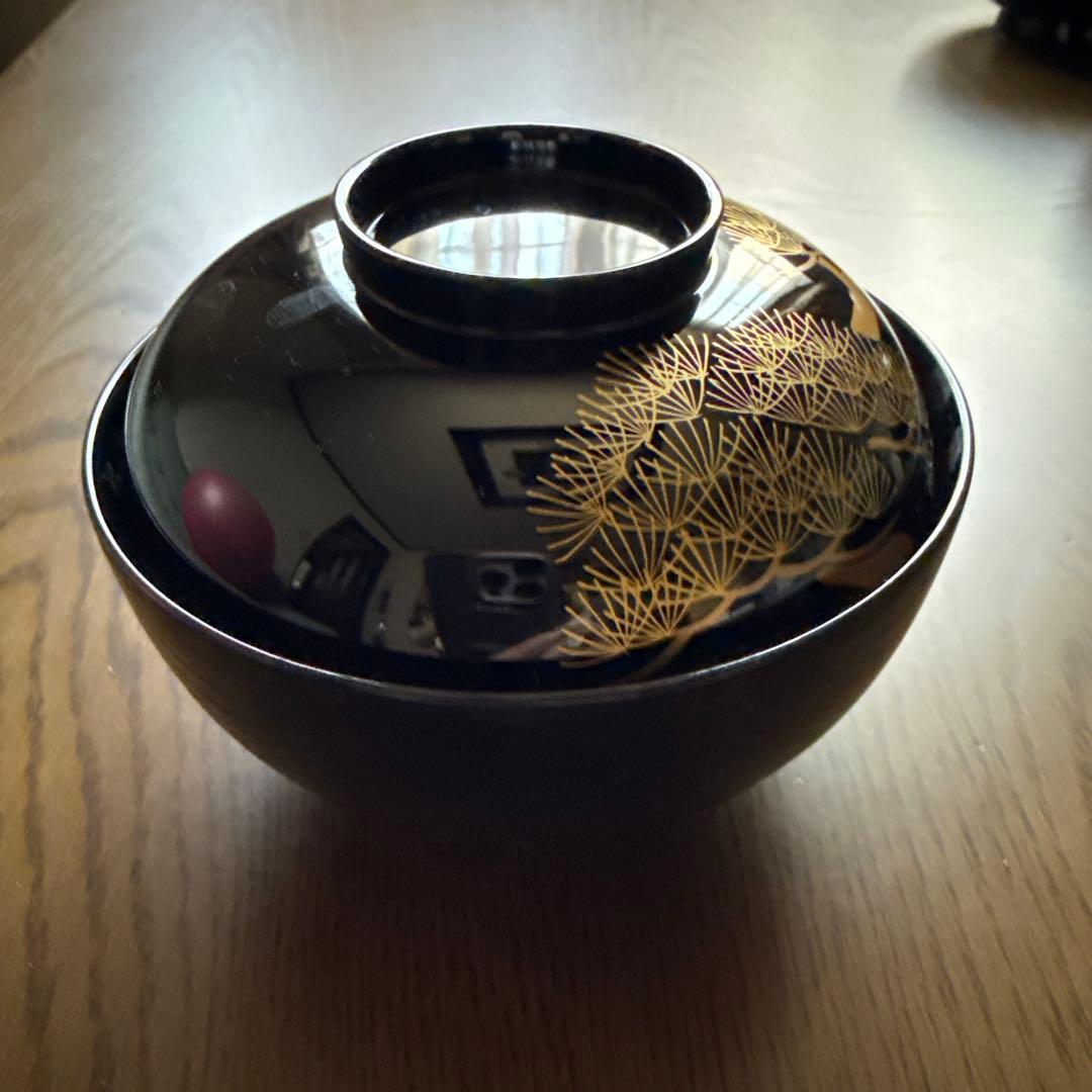 象彦　黒塗り蓋付吸物椀