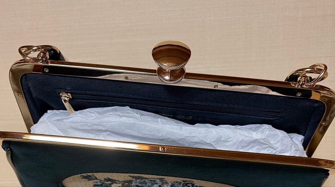 フレームローズ刺繍クロップドがま口バッグ アンアナザーアンジェラス フィント