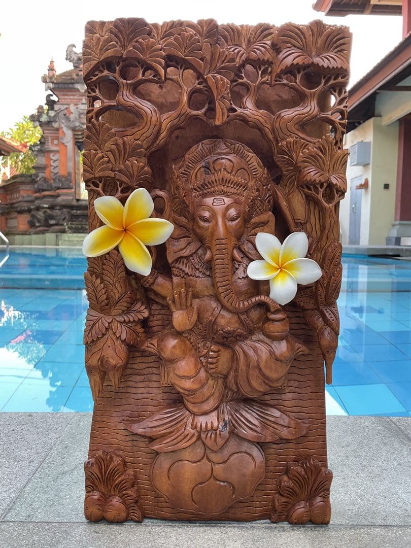 【新入荷］ガネーシャ像(夢をかなえる神様)Hiクオリティ木彫り38.5cm
