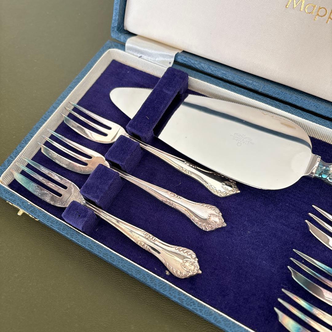 マッピン&ウェッブ　ケーキサーバー&フォーク6本　銀仕上げ　マッピンプレート