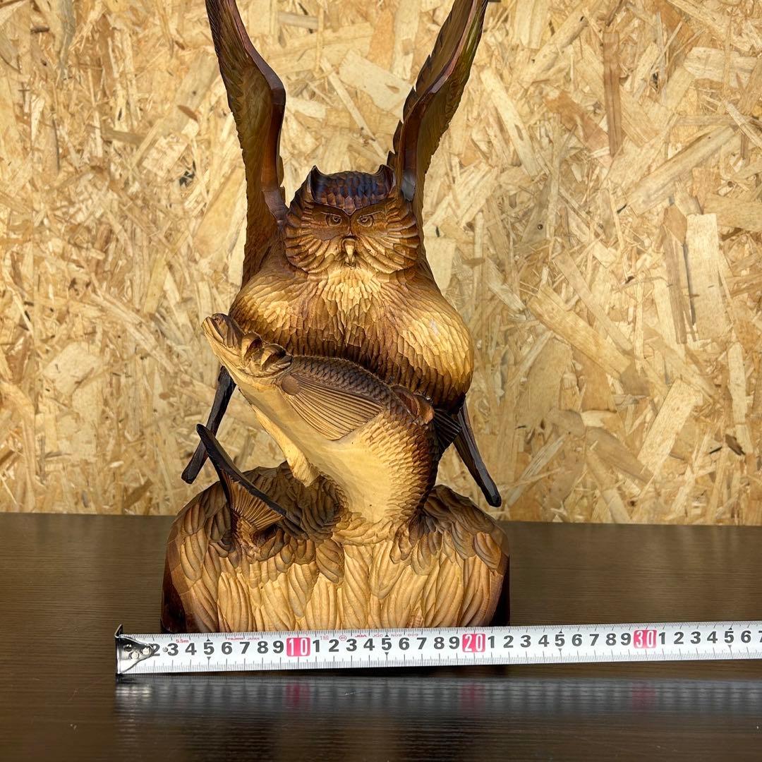 【匿名発送】木工品　國光 作　梟　フクロウ　置物　彫刻