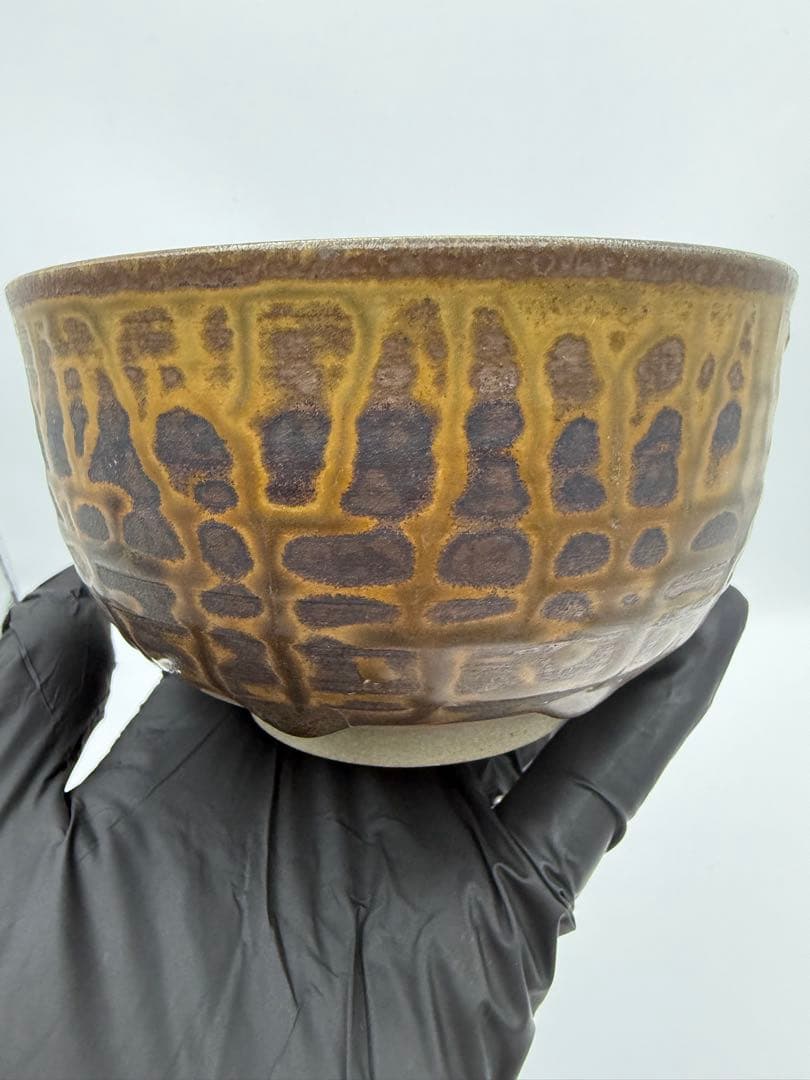 天目茶碗 鼈甲天目 玳皮天目風 抹茶茶碗 美濃焼系 刻印あり