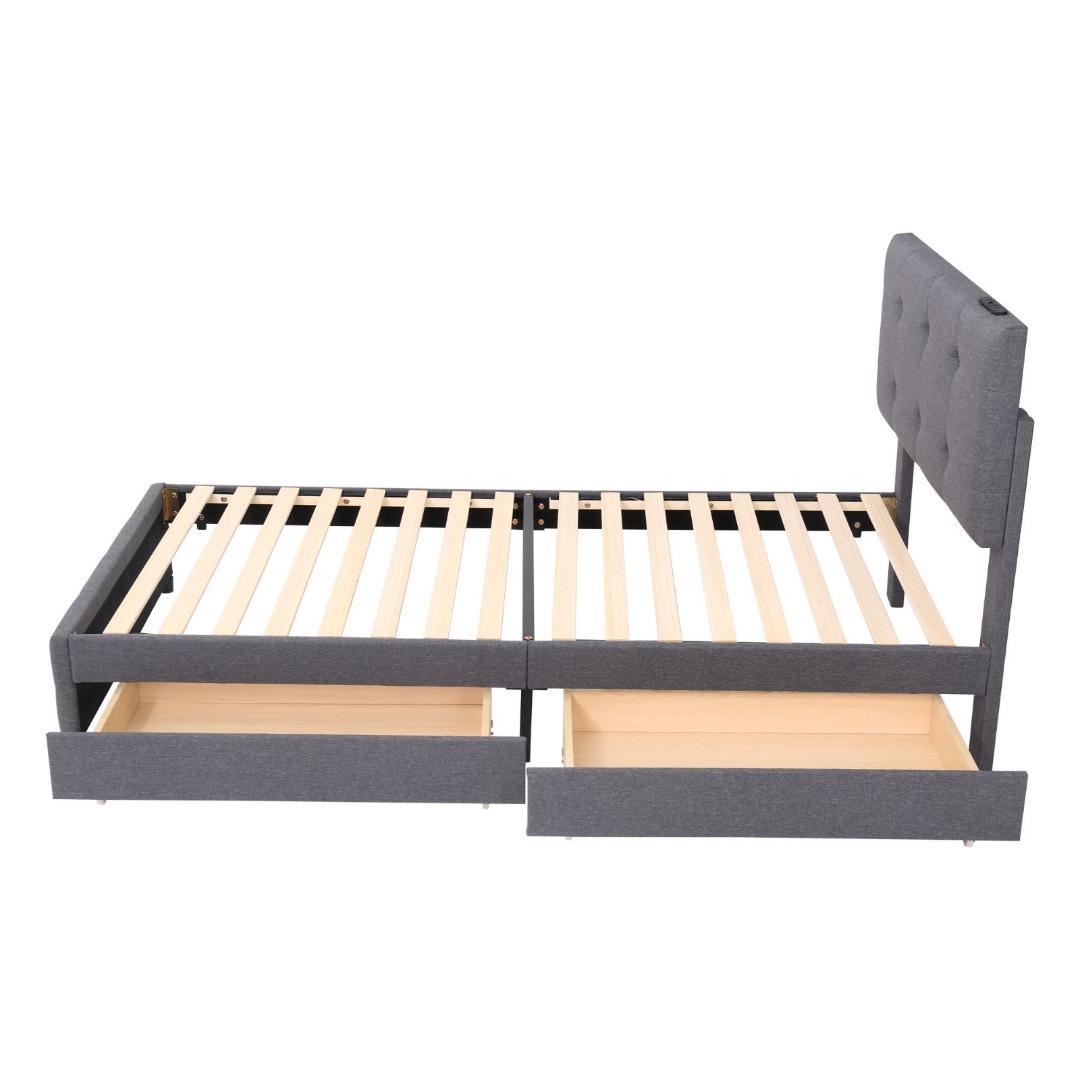 【厚さ10cmマットレス付き】Sファブリックベッド 引き出し付き シングルベッド