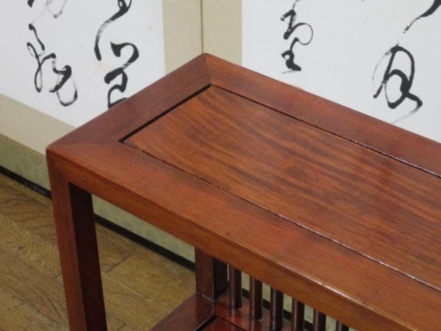 総唐木 花梨 無垢材 縦桟格子 3段 民芸 書棚/本棚/ブックシェルフ/飾り棚