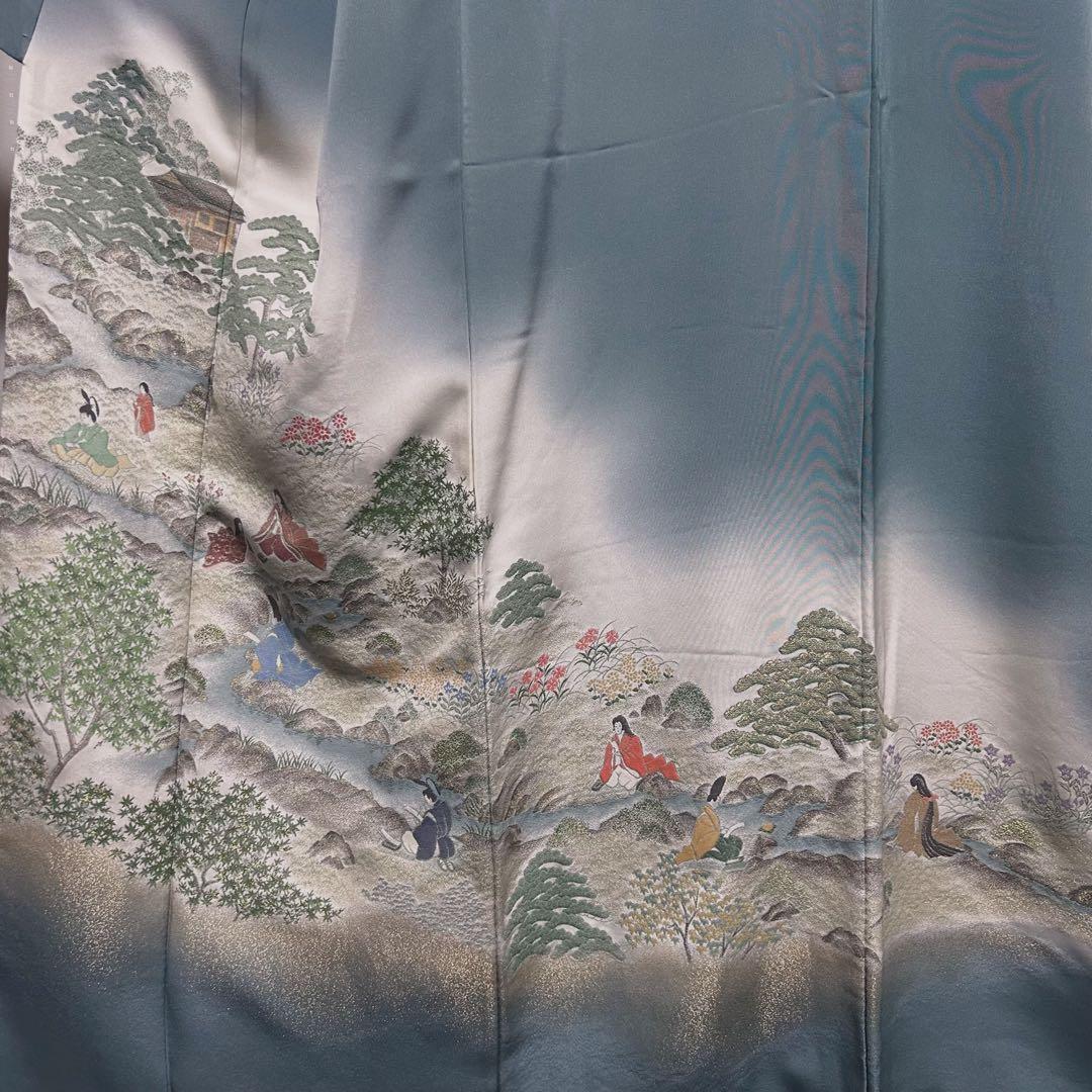 新品　美品　袷　正絹　縮緬　金彩　一つ紋　訪問着　フルセット