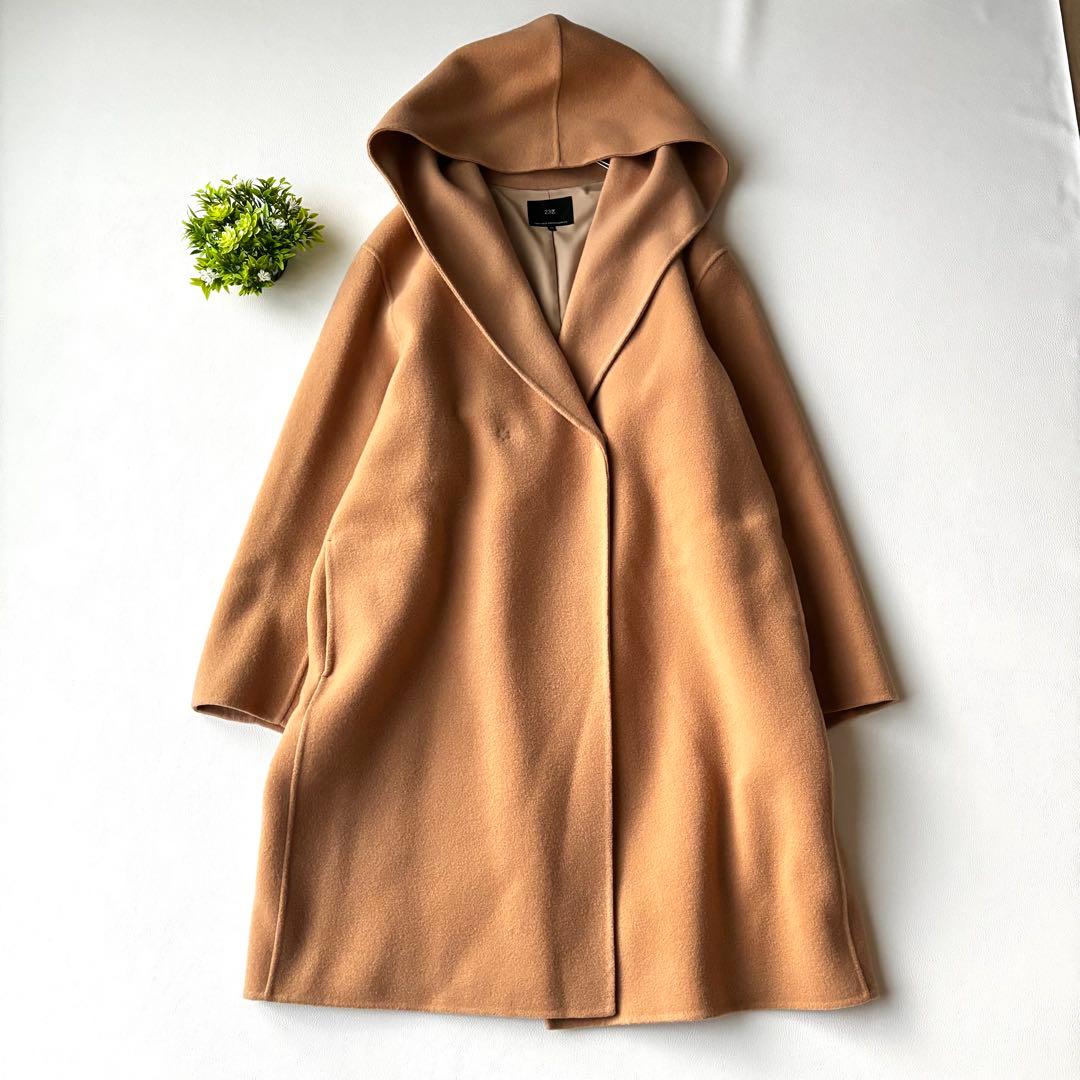 【大きいサイズ】23区　ウールリバー フード付き ミドル丈コート　キャメル　46