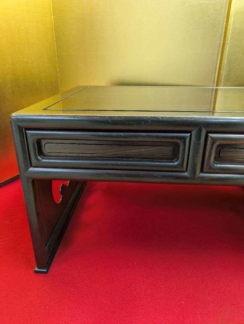 総黒檀 最高級 黒檀 文机 書斎 机 唐木家具 銘木 無垢材 飾り棚