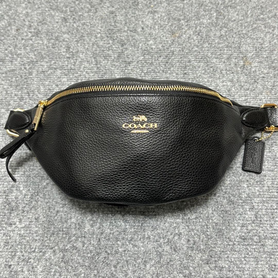 【極美品】コーチ ボディバッグ ベルトバッグ ワンショルダー レザー 黒 ロゴ