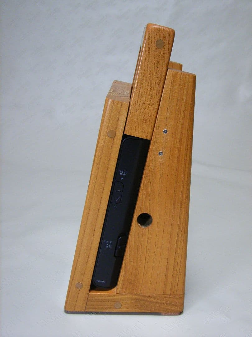 S010総欅板材ハンドル付き斜め型電波目覚まし時計（カシオTQT−351NJ使用