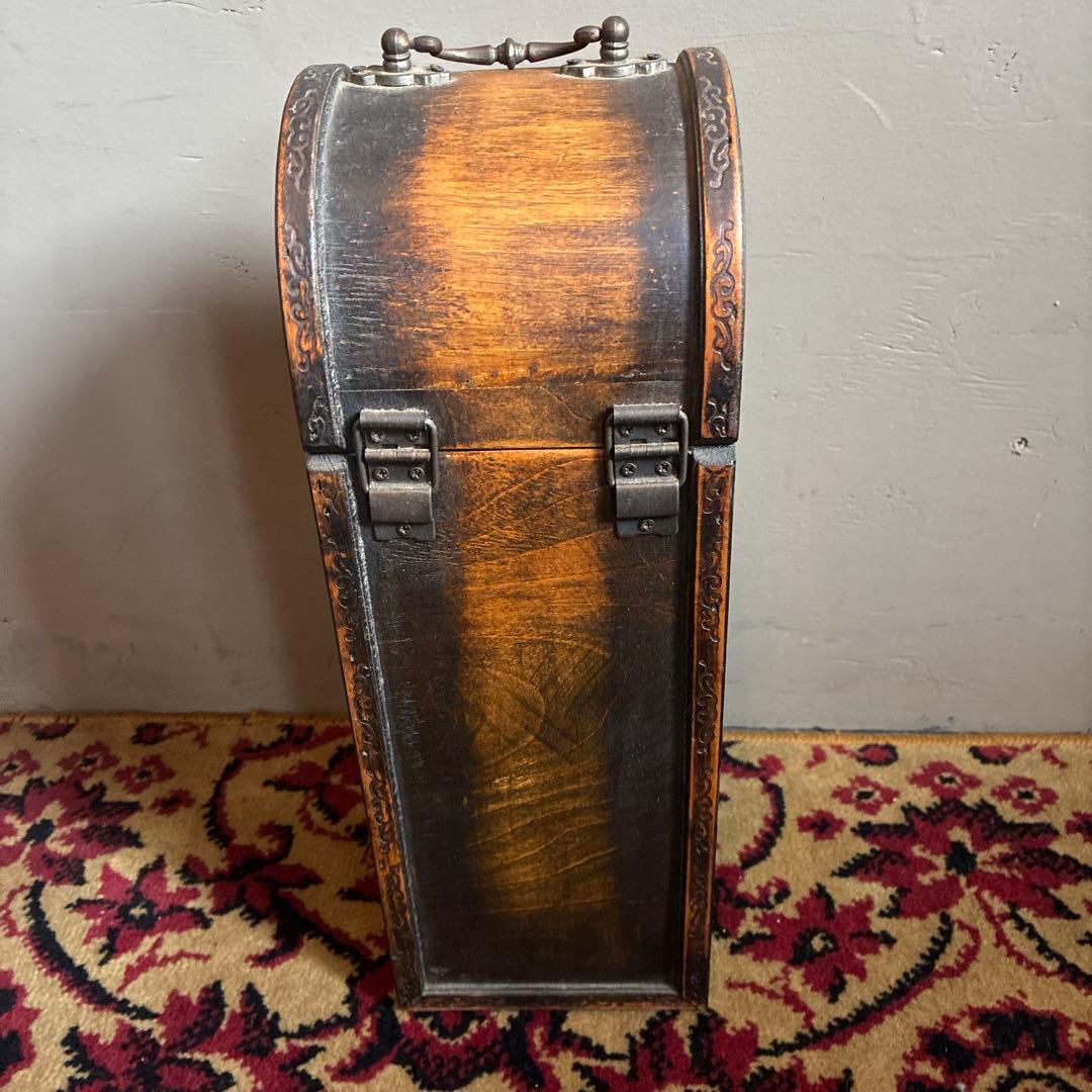 アンティーク　時計付き木製ボトル/ワインボックス